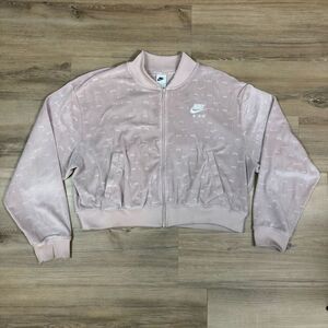 Nike Air Women's XL Full Zip Crop Velour Bomber Jacket Mauve Pink Sporty Lounge